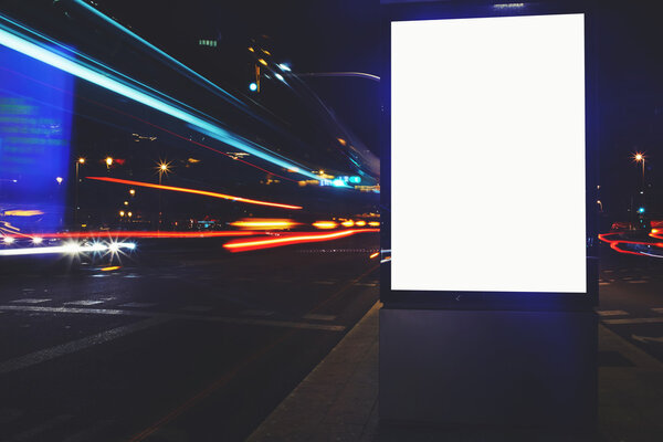 Illuminated blank billboard with copy space