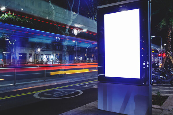 Illuminated blank billboard with copy space