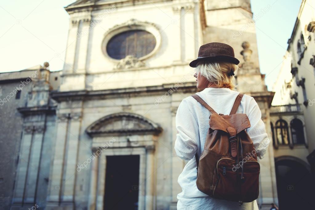woman tourist with backpack