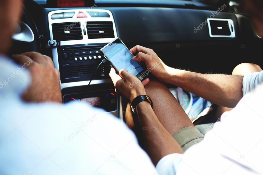 man using navigation on mobile phone