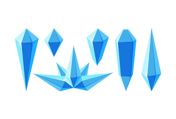 Prismes et couronne de cristal de glace. Ensemble de minéraux ou de morceaux de glace congelés pour la conception du jeu. Illustration vectorielle — Image vectorielle