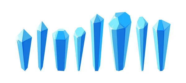 IJskristallen en mineralen geïsoleerd in witte achtergrond. Set van afzonderlijke kristallen gemaakt van blauw mineraal. Vectorillustratie — Stockvector