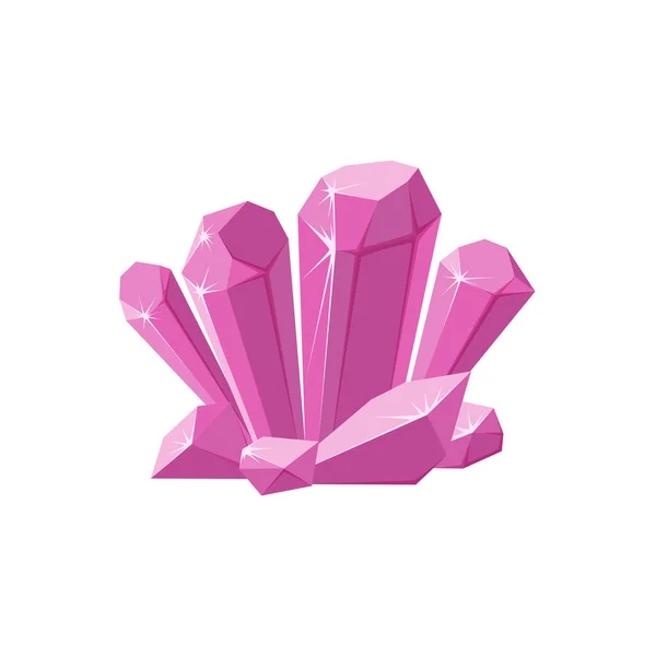 Розовые кристаллы или драгоценные камни. Мерцающий хрустальный бур из аметистов, изолированный на белом фоне. Векторная иллюстрация — стоковый вектор