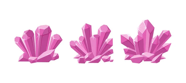 Розовые кристаллы или драгоценные камни. Набор мерцающих кристаллов для украшений с волшебными блестками, выделенными на белом фоне. Векторная иллюстрация — стоковый вектор