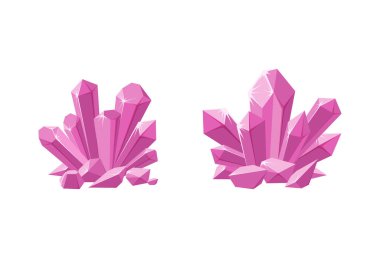 Pink crystals or prescious gemstones. Shimmering crystal jewel with magic sparkles isolated in white background. Vector illustration clipart