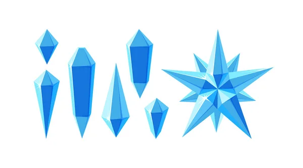 Pierre précieuse de cristal et étoile. Ensemble d'étoiles en cristal de glace et pierres précieuses congelées séparées de différentes formes. Illustration vectorielle — Image vectorielle