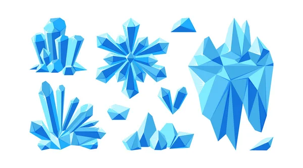 Eisberg mit Kristallen und Schneeflocken für arktische Landschaften. Set aus Kristallsteinen und Edelsteinen für das Spieldesign. Vektorillustration — Stockvektor