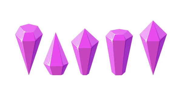 Rosa Kristallsteine wie Amethyst-Quarz. Set geometrischer Edelsteine oder Glaskristalle. Vektorillustration — Stockvektor