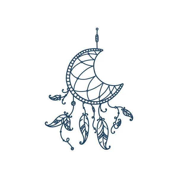 Attrape-rêves Boho avec des plumes et des flèches. Attrape-rêves en forme de croissant de lune. Illustration vectorielle — Image vectorielle