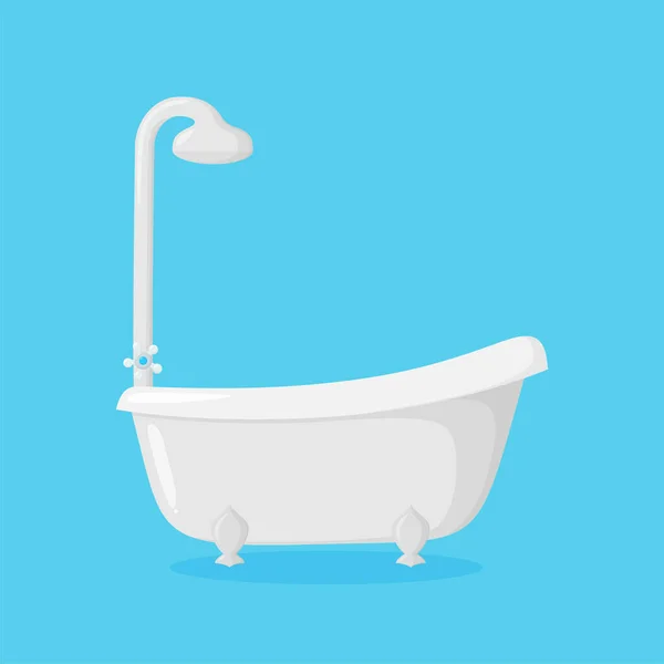 Badewanne mit Dusche. Clawfoot Wanne isoliert in blauem Hintergrund. Vektorillustration — Stockvektor