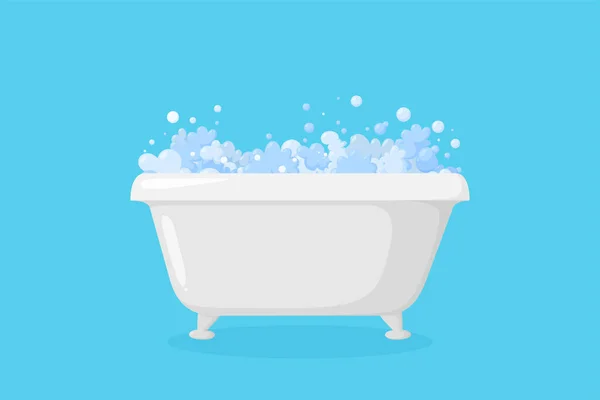 泡風呂。浴槽の泡と砂は、青い背景に隔離されたリラックスした入浴の準備ができています。ベクターイラスト — ストックベクタ