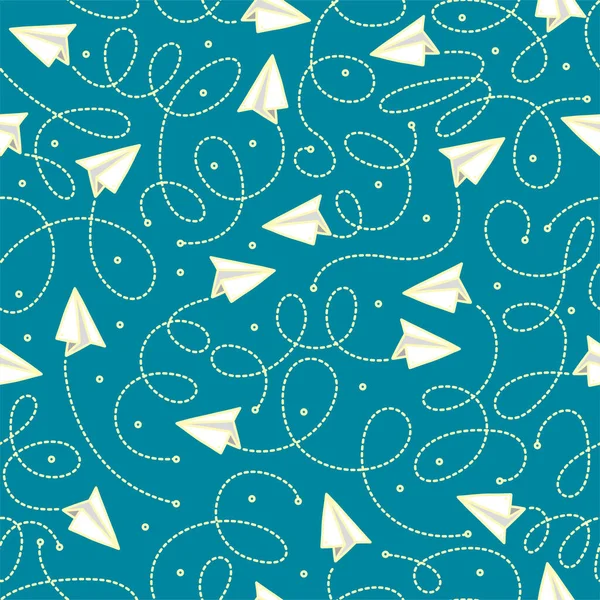 Seamless pattern with handmade paper plane. Hand drawn vector illustration in doodle style. Print with origami planes — Stock Vector