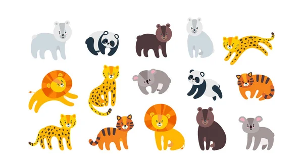 Animais do zoológico com leões, leopardos, tigres e ursos. Grande coleção de animais selvagens. Ilustração vetorial — Vetor de Stock