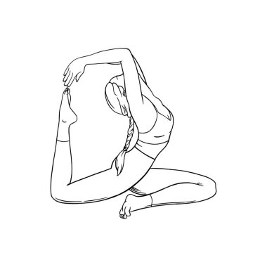 Esneklik için Hatha yoga esneme pozisyonu. Yoga yapan kadın. Vektör illüstrasyonu