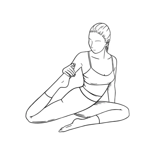 Ejercicio de estiramiento de yoga. Chica de yoga mejorando su postura de flexibilidad. Dibujo vector ilustración — Archivo Imágenes Vectoriales