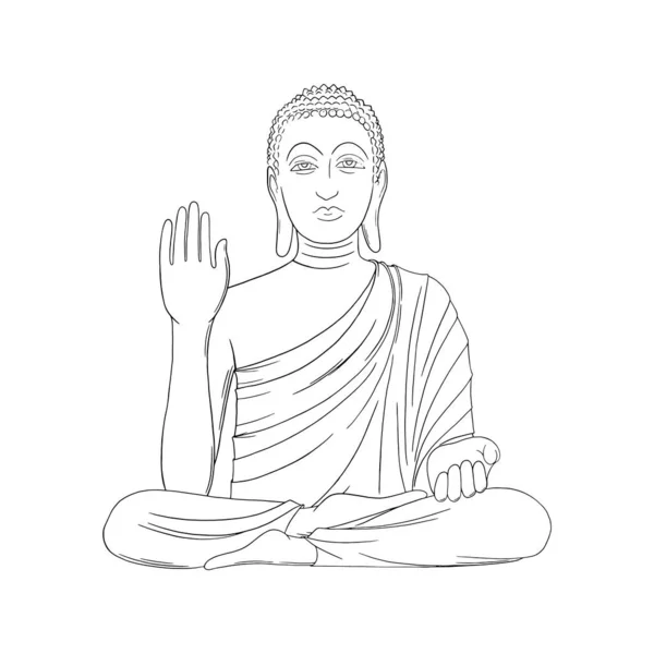 Buda aislado en fondo blanco. Estatua de Buda con una mano arriba. Ilustración vectorial — Archivo Imágenes Vectoriales