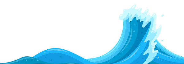 Кёрлинг-волна вызывает наводнение. Цунами волны всплеск фона в стиле мультфильма. Векторная иллюстрация
