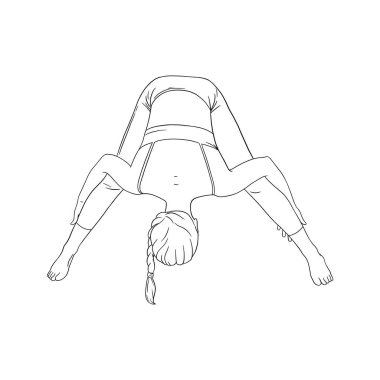 Esneyen yogi kızı beyaz arka planda izole edilmiş. Yoga asana esnekliği arttırıyor. Çizim vektör illüstrasyonu