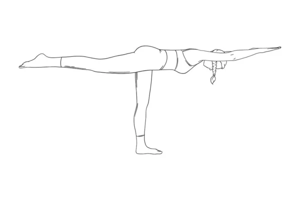 Mujer practicante de la pose guerrera III. Fortalecer el yoga asana. Ilustración vectorial — Archivo Imágenes Vectoriales