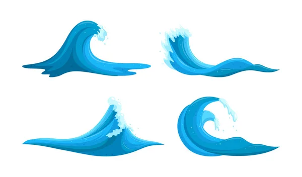 克利夫特洪水波集。蓝浪海啸在白色背景中孤立.矢量说明 — 图库矢量图片
