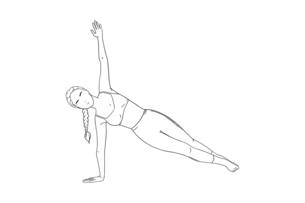 Mulher na prancha lateral posar. Yogi mulher em vasisthasana isolado em fundo branco. Ilustração vetorial — Vetor de Stock