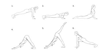 Güç ve enerji birikimi için yoga sirkesi. Hatha dizisindeki Yogi kızı. Vektör illüstrasyonu