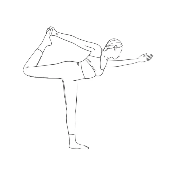 Yogi donna pratica hatha asana. Donna in posa ballerina yoga. Illustrazione vettoriale — Vettoriale Stock