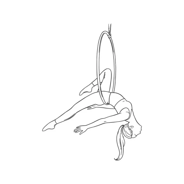 Femme sportive exécutant une danse aérienne dans le cerceau. acrobate femme sur le ring. Illustration vectorielle — Image vectorielle