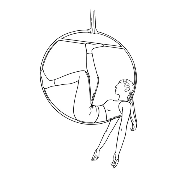 Cirkuszi aerialista a karikán. Légi női akrobata a ringben. Vektorillusztráció — Stock Vector