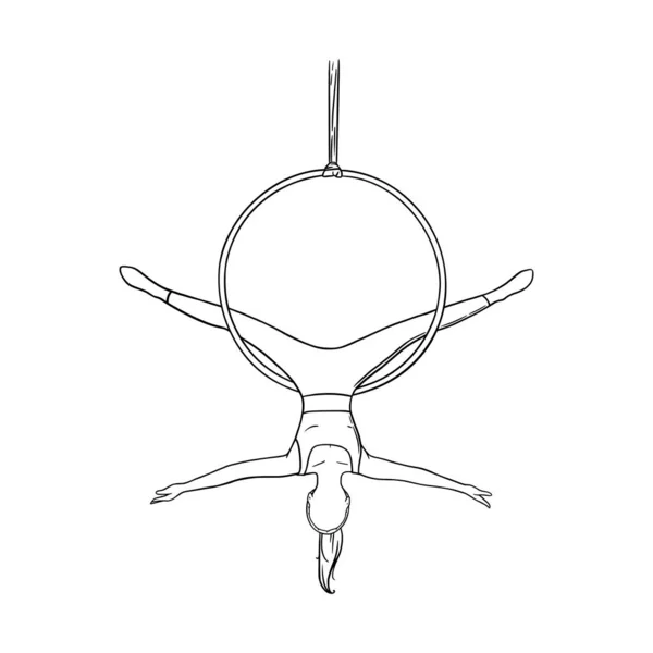 Acrobat dansend in de hoepel. Luchtturner geïsoleerd in witte achtergrond. Vectorillustratie — Stockvector