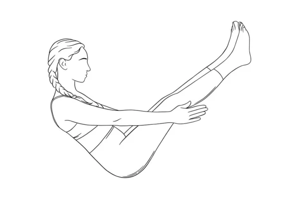 Hatha ioga para abdominais e equilíbrio. Navasana para abdominais fortes. Ilustração vetorial —  Vetores de Stock