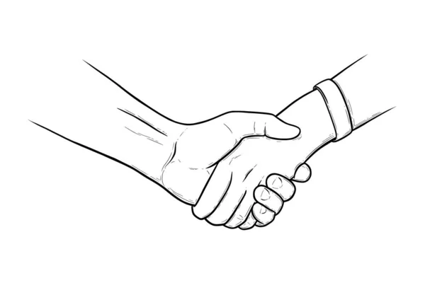 Stretta di mano significa collaborazione e collaborazione. Stringere le mani gesto per approvare un accordo o per salutare un amico. Illustrazione vettoriale isolata su sfondo bianco — Vettoriale Stock