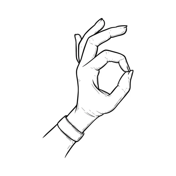 Signo de bien que significa aceptación y perfección. Ok gesto de la mano aislado en fondo blanco. Ilustración vectorial — Archivo Imágenes Vectoriales