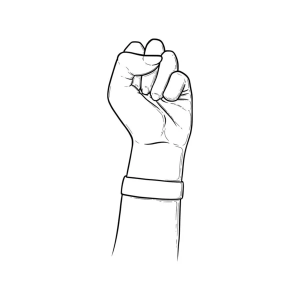 Fist raised in the air. Hand gesture as symbol of fight, freedom and determination. Vector illustration isolated in white background — Stock Vector