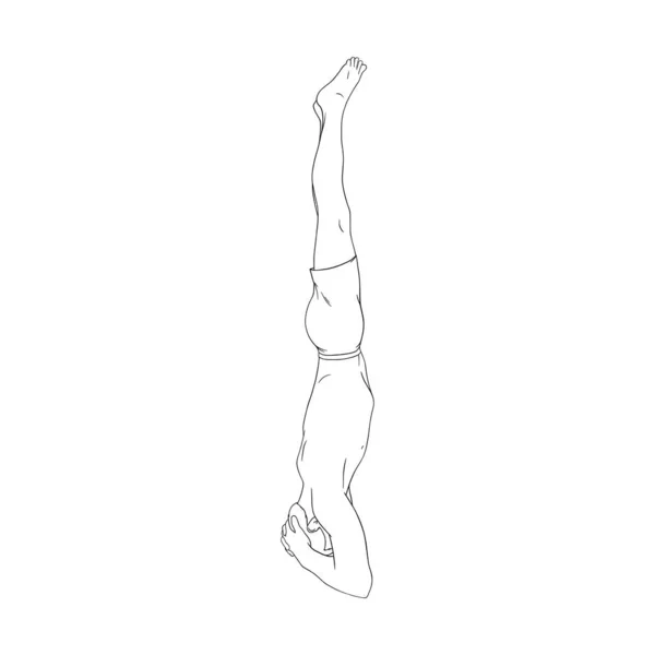 Hombre yogui en cabecera o Shirshasana. Soporte de mano de yoga para mejorar la fuerza. Dibujo vector ilustración — Archivo Imágenes Vectoriales