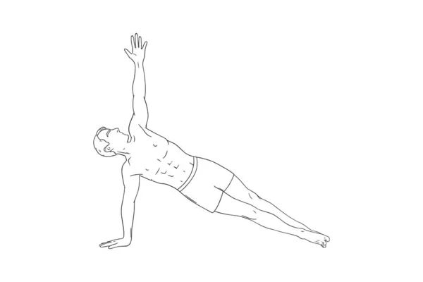 Mann in Seitenplanken-Pose. Yogi-Mann in Vasisthasana isoliert in weißem Hintergrund. Skizzenvektorillustration — Stockvektor