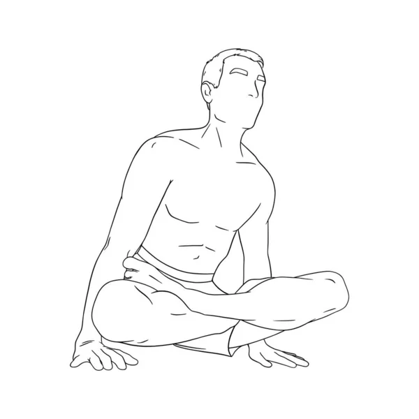 Uomo Yogi in posa gallo stand o Kukkutasana. Yoga mano stand per il miglioramento della forza. Illustrazione del vettore schizzo — Vettoriale Stock