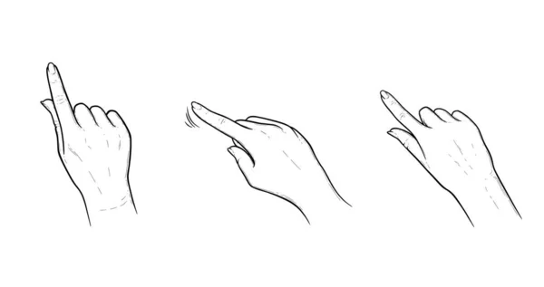 Gestos de dedo índice para smartphone o tableta. Pulsa, desliza o desliza gestos para dispositivos con pantallas táctiles. Ilustración vectorial aislada en fondo blanco — Vector de stock