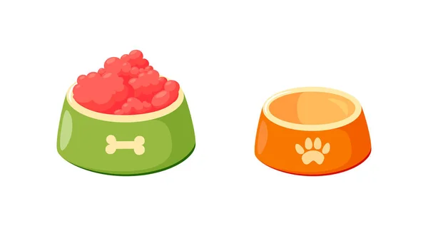 Dog bowls with food. Set bowls for cat or dog for kibbles and water. Vector illustration — 图库矢量图片