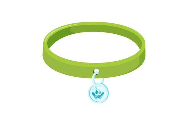 Collar para mascotas con colgante de plata. Collar animal verde para perros y gatos. Ilustración vectorial — Archivo Imágenes Vectoriales