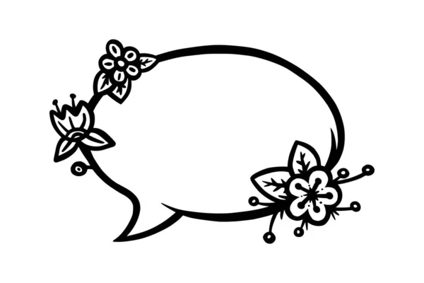 Floral circular speech bubble or label for scrapbooks decoration. Frame with flowers for text or message. Doodle vector illustration — Stock Vector