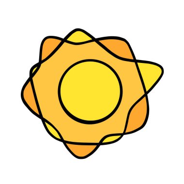 El yapımı sarı güneş. Karalama tarzında kirişleri olan renkli, parlak güneş. Siyah ve beyaz vektör çizimi