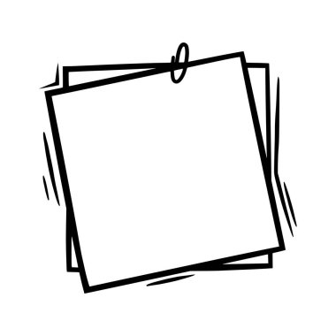 Ataçlı karalama kağıdı. Notlar ve etiketler için şarjörlü boş kağıtlar. Doodle vektör illüstrasyonu