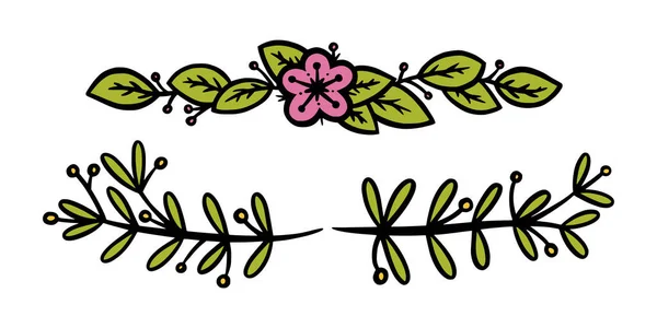 Rozdělovače květin pro pozvánky a kulkové časopisy dekorace. Rustikální květinové děliče. Doodle vektorová ilustrace — Stockový vektor