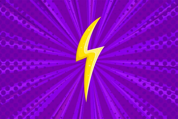 Super-herói halftoned fundo com relâmpago. Projeto cômico roxo com flash amarelo. Ilustração vetorial — Vetor de Stock