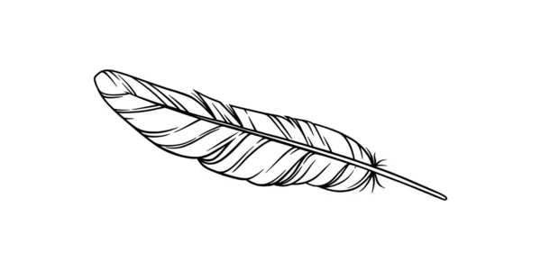 Птичье перо для ловца снов. Рисунок пера для рисунка татуировки. Векторная иллюстрация — стоковый вектор