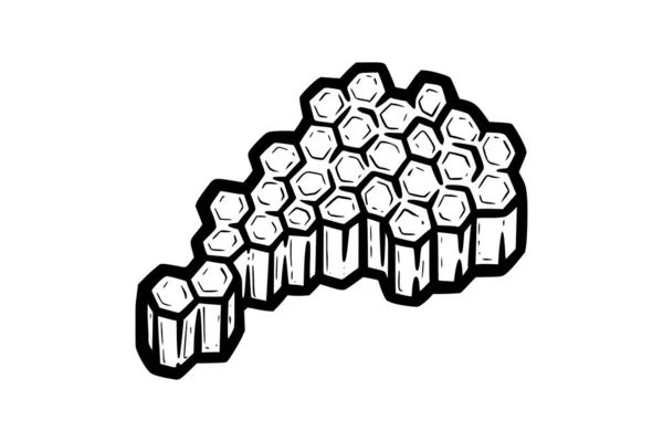 Хохейкомб полон меда. Кусок расчески с шестиугольными клетками. Монохромная векторная иллюстрация — стоковый вектор