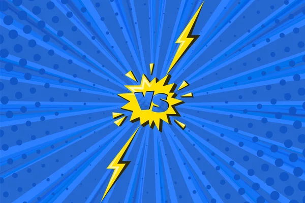 Superheld halbschattigen Hintergrund mit Blitz. Blaues Comic-Design mit Symbol und gelbem Blitz. Vektorillustration — Stockvektor