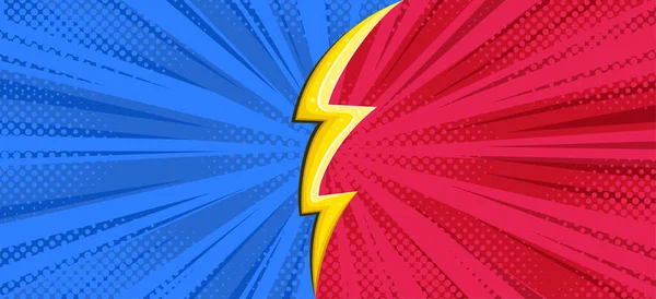 Superhero battle halftoned background with a flash. Versus lightning design. Vector illustration — Stock Vector