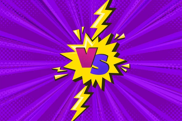 Superheld halbschattigen Hintergrund mit Blitz. Lila versus Comic-Design mit gelbem Blitz. Vektorillustration — Stockvektor